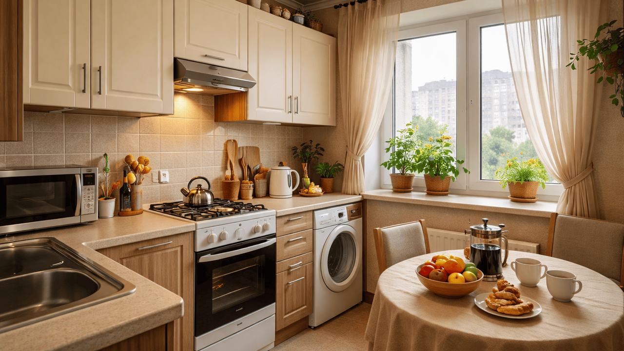 Классическая плитка на кухонном фартуке постепе...