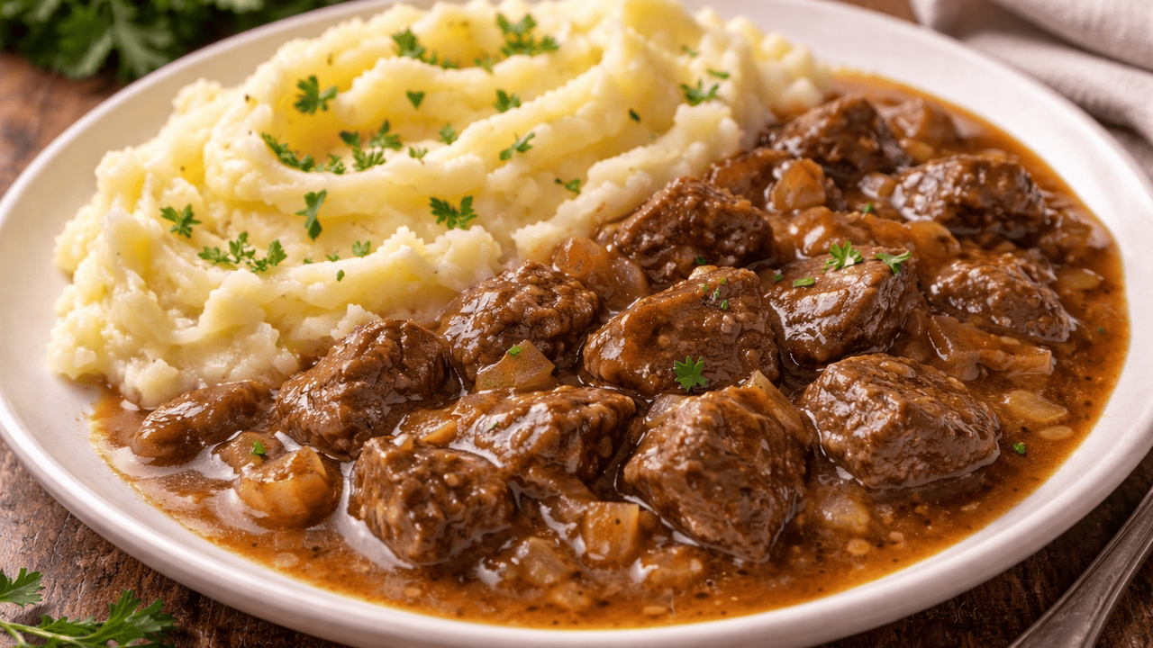 Нежное, сочное мясо с ароматной подливкой — кла...