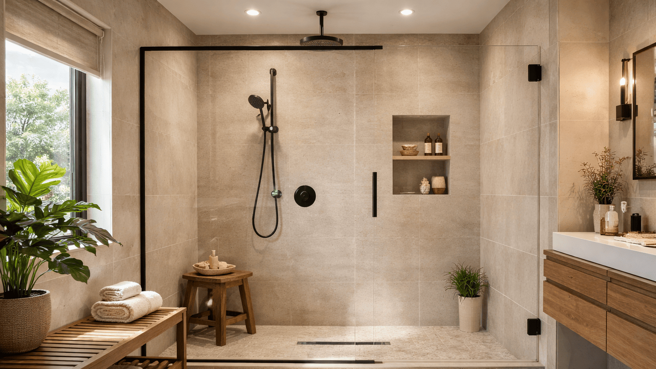 Громоздкие душевые кабины с пластиковыми стенка...