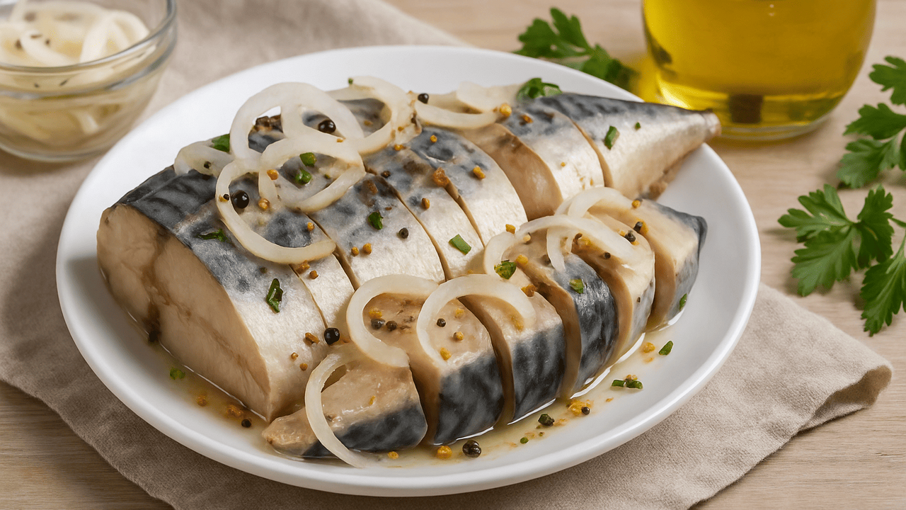Малосольная скумбрия пряного посола — это приме...