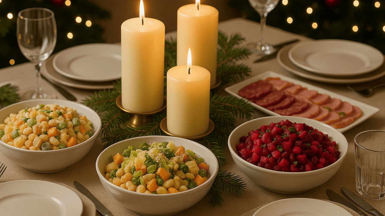 Каждый год новогодний стол выглядит почти одина...