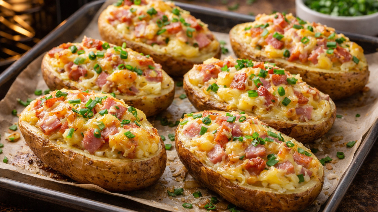 Фаршированный картофель с ветчиной, запечённый ...