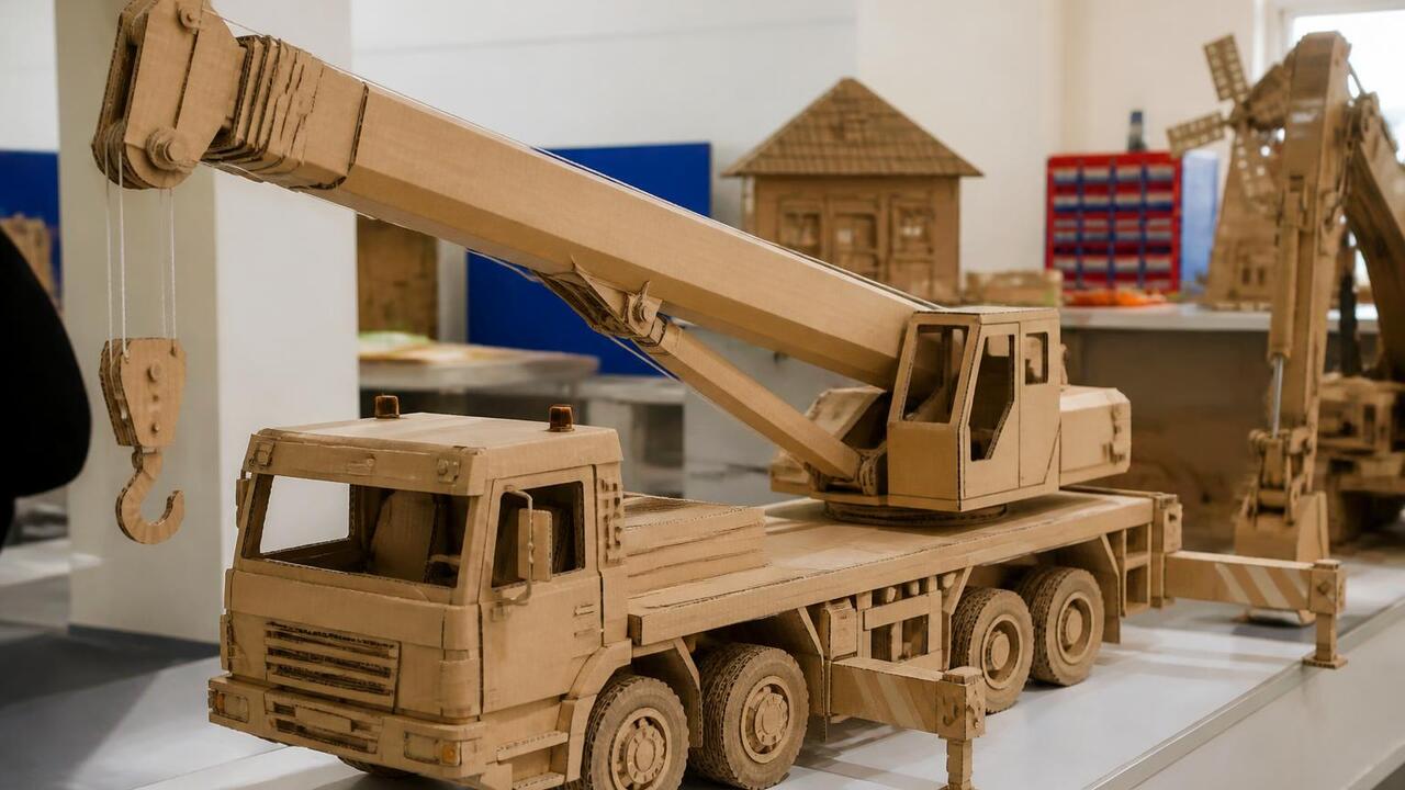 Юный челнинец собрал действующий автокран из картона Школьник из Набережных Челнов создал действующи...