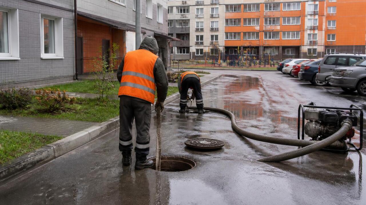 Во дворе на Декабристов и Гагарина устраняют течь в колодце Во дворе на Декабристов и Гагарина в Казани раб...