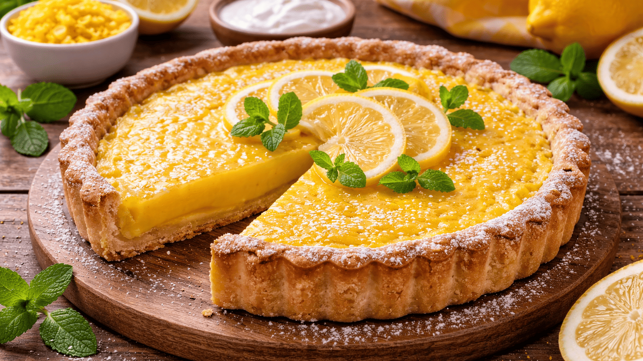 лимонный пирог, пирог со сметанным тестом, прос...