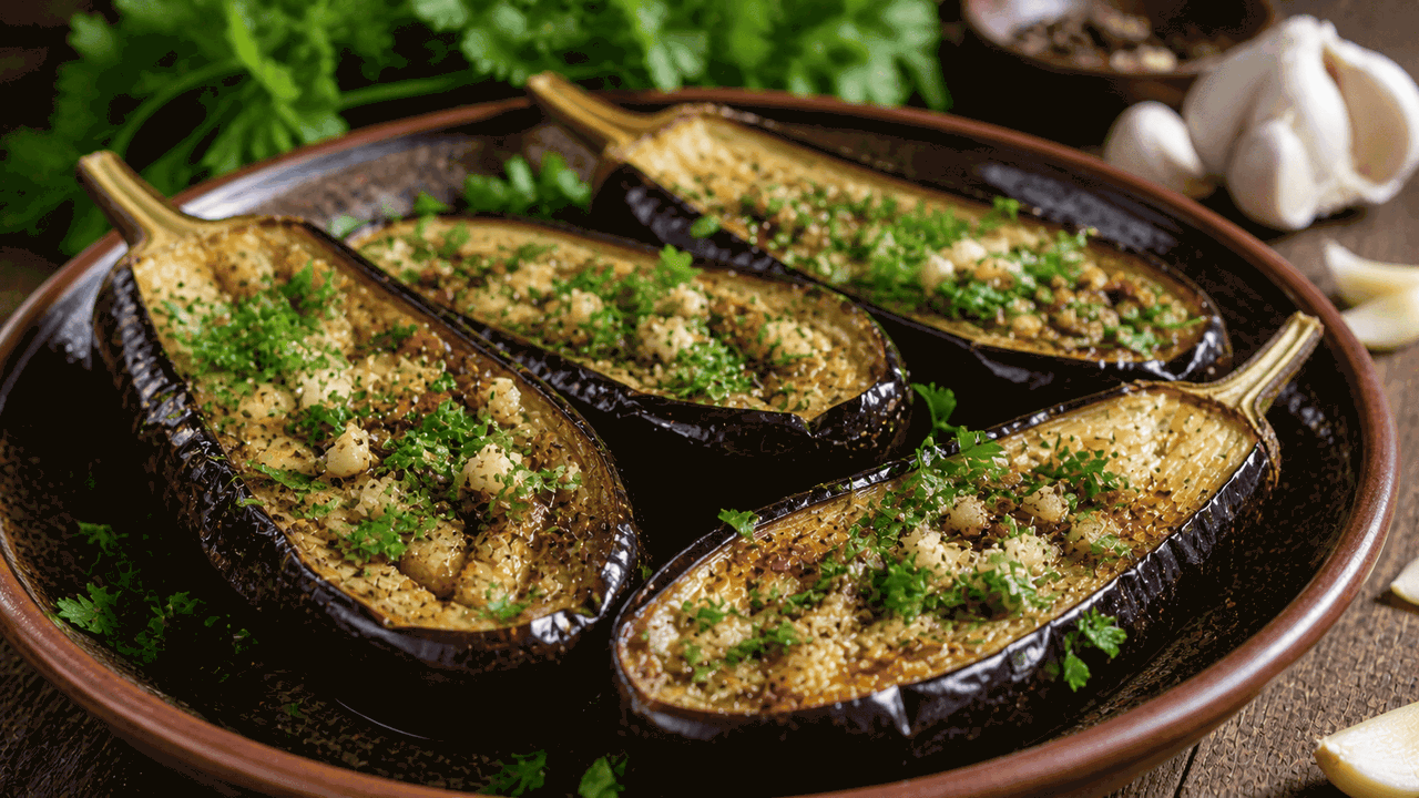 Ароматные запечённые баклажаны с чесноком и зел...