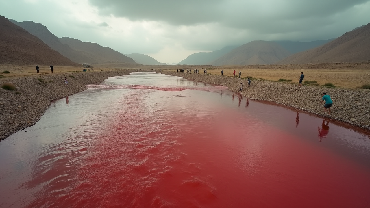 Из-за сильных дождей в Иране образовались «красные» реки В Иране после проливных дождей часть побережья ...
