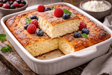 Творожная запеканка с маленькой хитростью: получается такой пышной, что куски буквально тают