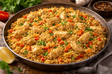 Обед из курицы «на раз-два»: ленивый плов из булгура, который готовится быстро и съедается мгновенно