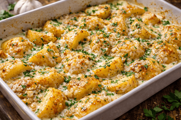 Когда времени на готовку нет совсем: картофель в чесночно-сырной заливке спасает ужин