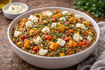 Сытный и полезный завтрак без привычной каши: тёплый салат с чечевицей и фетой