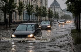 Сильный ливень затопил три улицы в Казани